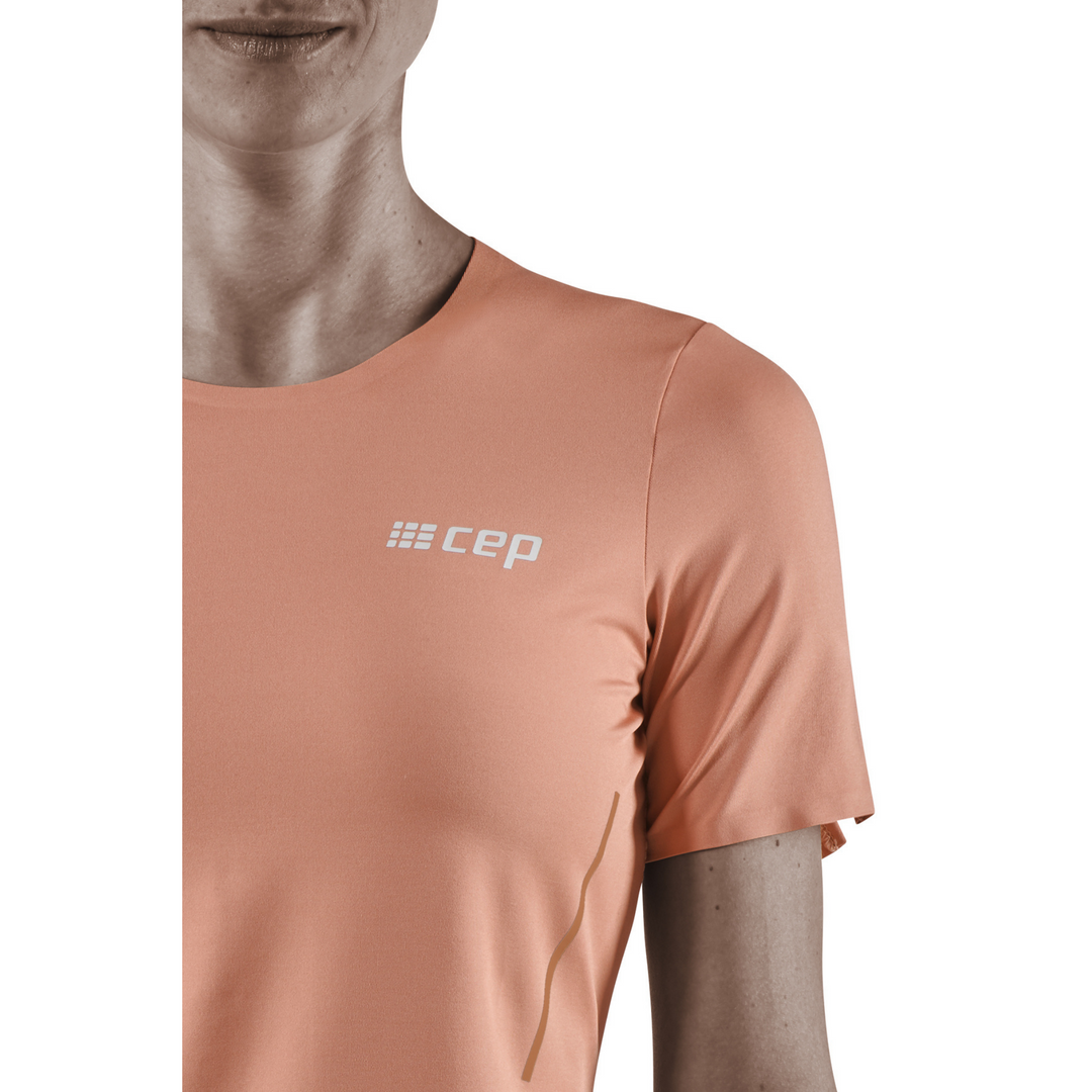 Run Short Sleeve Shirt, Women, Rose, Logo Detail
