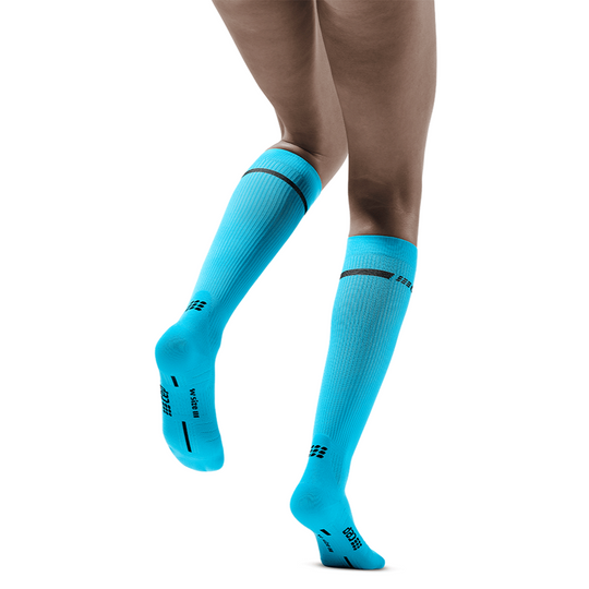 Neon Tall Compression Socks, Women, Neon Blue, Back View Model