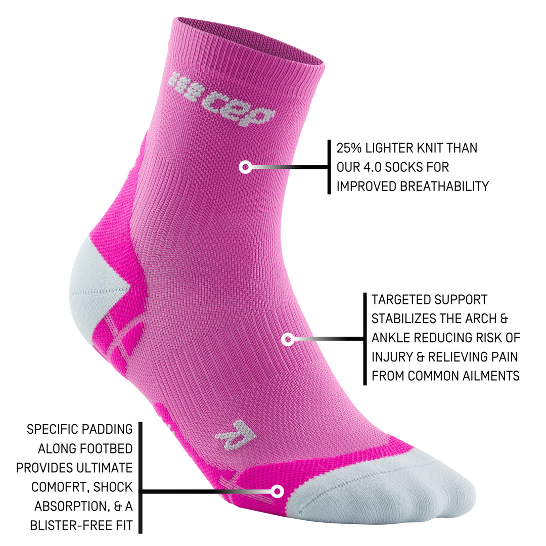 Ultralight Short Compression Socks, Women, Electric Pink/Light Grey, Detail