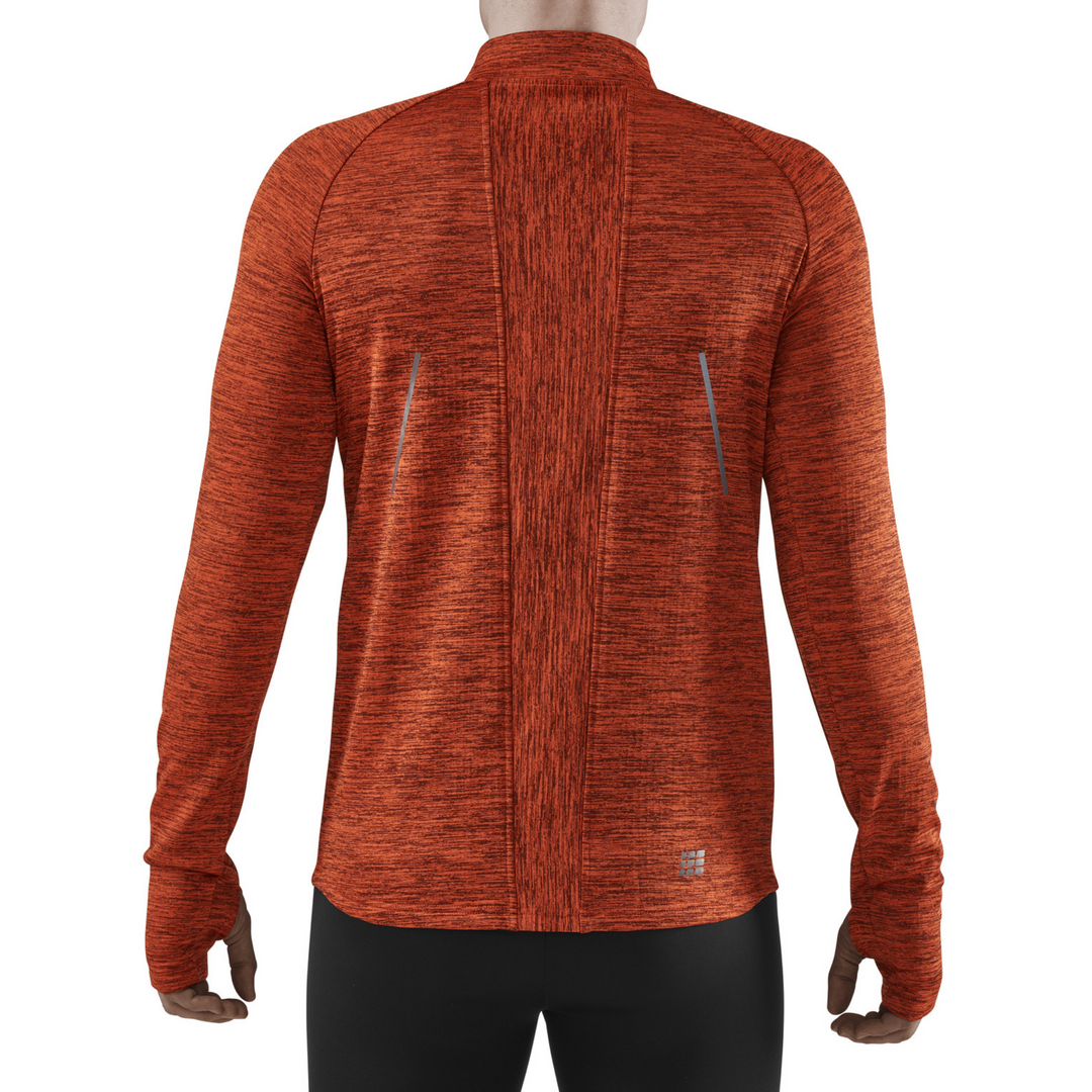 Winter Run Quarter Zip Pullover, Men, Dark Orange Melange, Back View Model