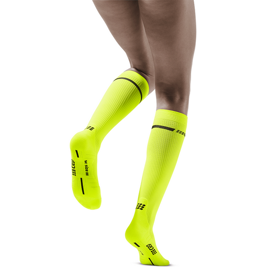 Neon Tall Compression Socks, Women, Neon Yellow, Back View Model