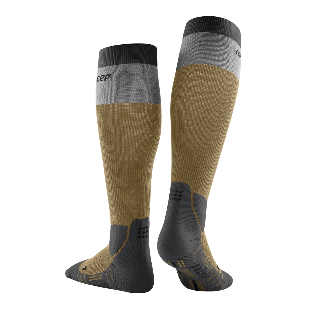 Hiking Light Merino Tall Compression Socks, Women, Beige/Grey, Back View