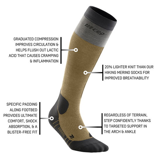Hiking Light Merino Tall Compression Socks, Women, Beige/Grey, Detail