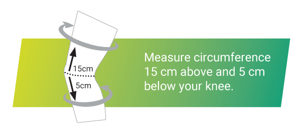 measure circumference 15 cm above and 5 cm below your knee