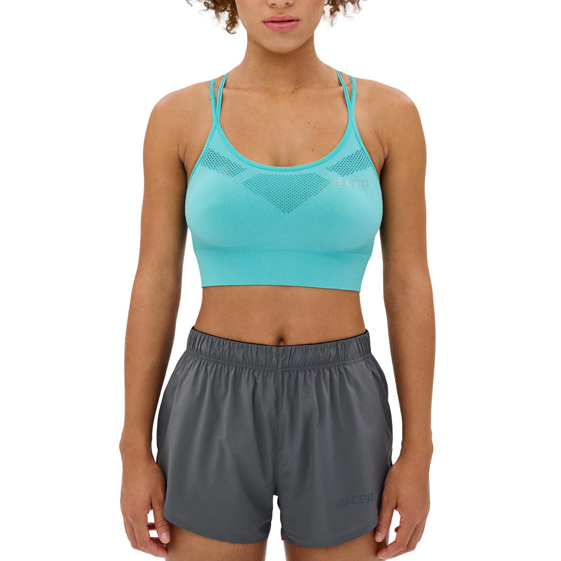 Trinity Sports Bra Turquoise, Seamless fabric Elastic fabric for optimal  freedom of movement Firm ribbed supportband Removable padding Medium  support Racer back
