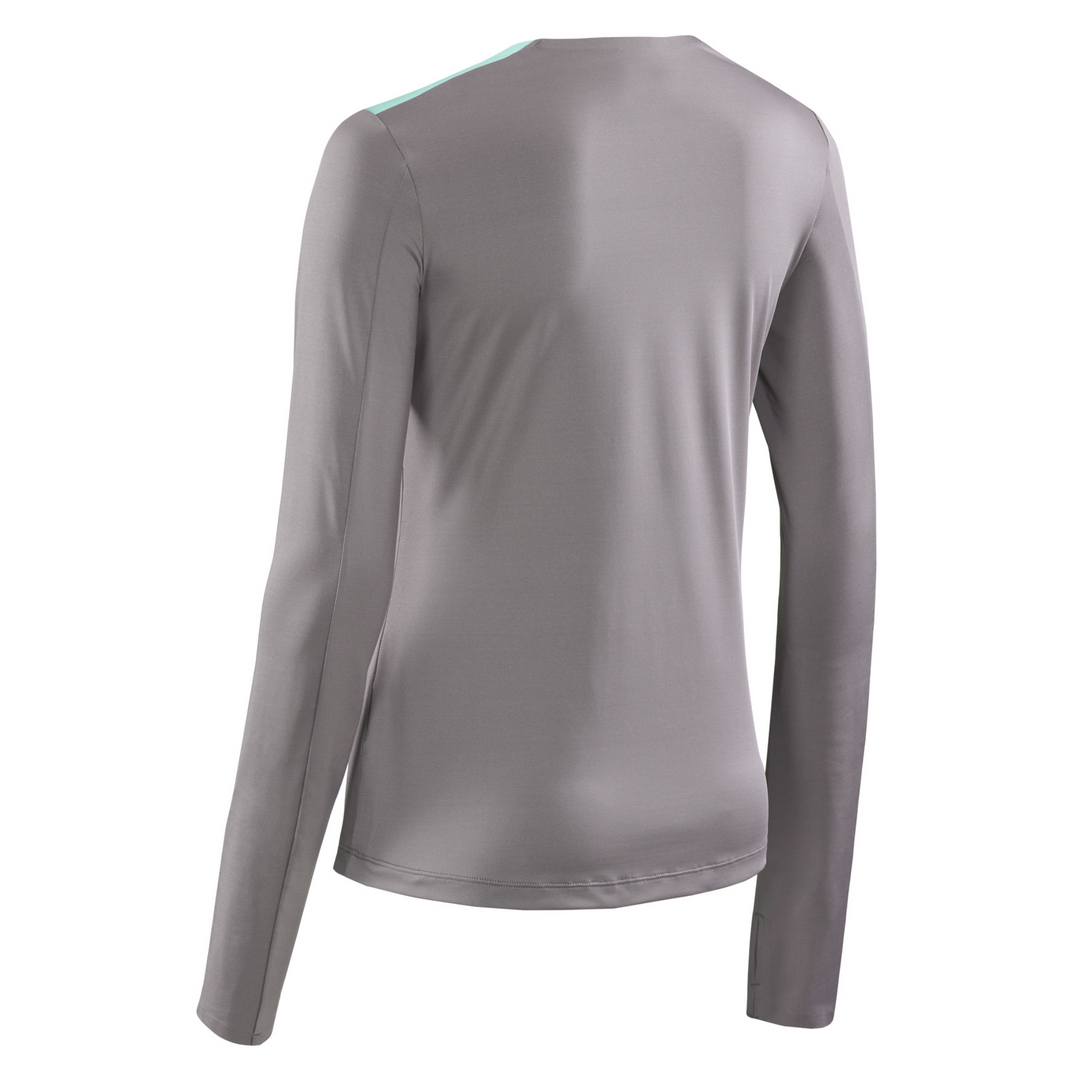 Camisa Chevron de manga comprida, mulher, oceano/cinza, vista traseira