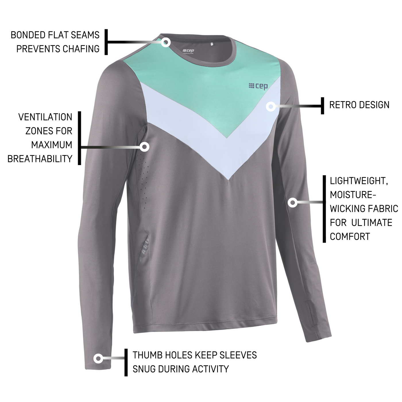 Chevron Long Sleeve Shirt, Men, Ocean/Grey, Details