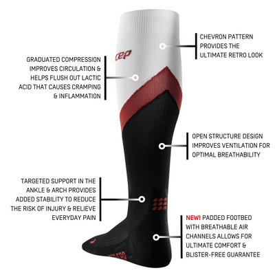 Chevron Tall Compression Socks, Men, Black/Red, Details