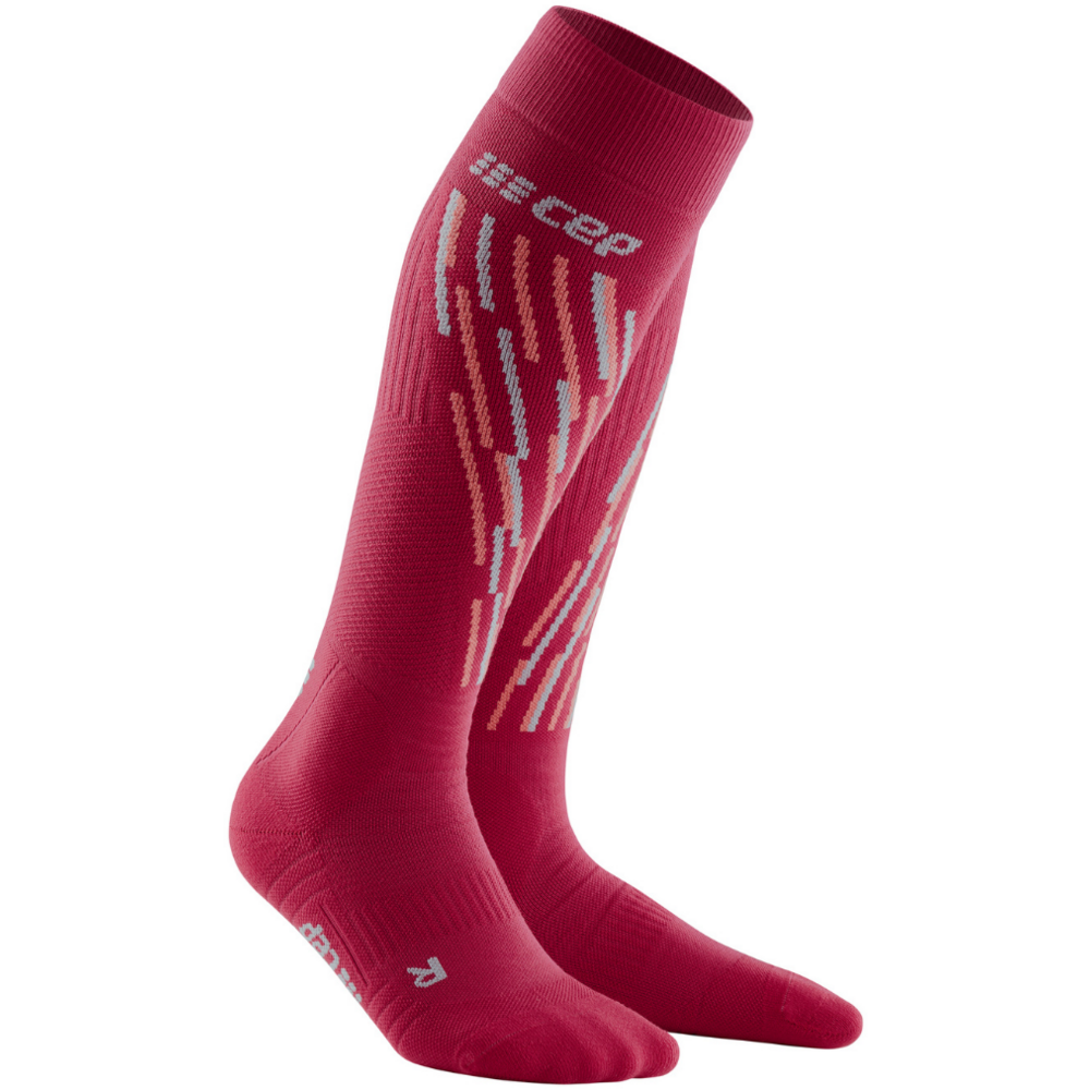 Ski Thermo Socks, Women, Cranberry/Orange - Side View