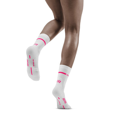 Neon Mid Cut Compression Socks, Women, White/Neon Pink, Back View Model