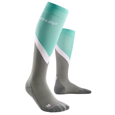 Chevron Tall Compression Socks, Men, Ocean/Grey, Front View