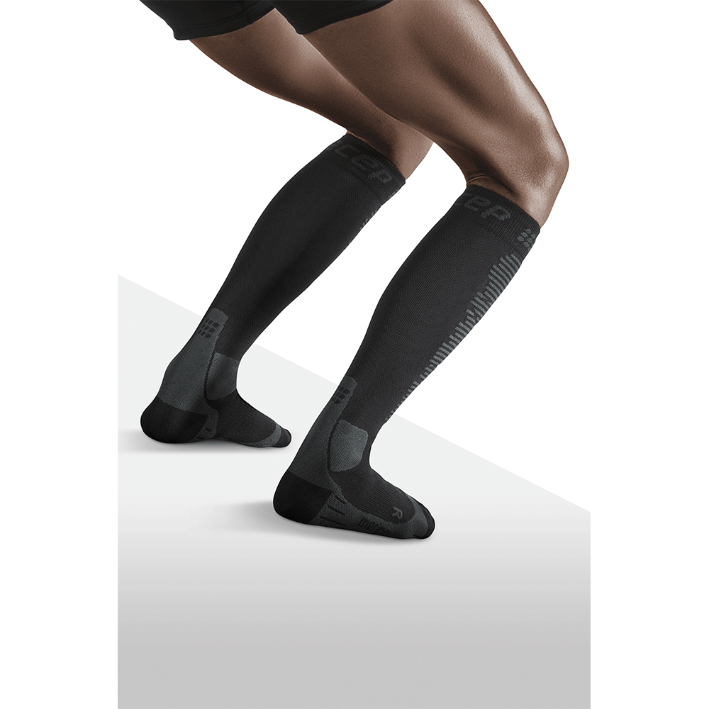 Ski Merino Tall Compression Socks, Women, Black Anthracite, Back View Model