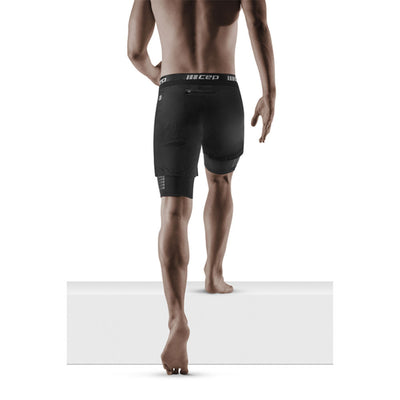 2-in-1 Training Shorts, Men, Black, Back View Model