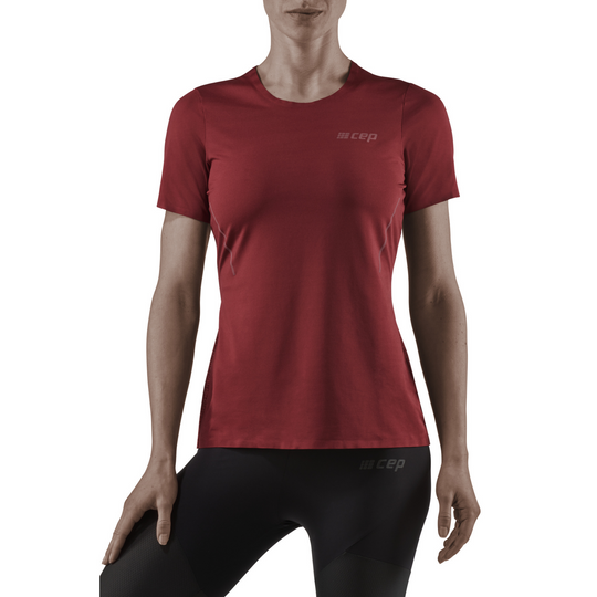 Camisa Run de manga corta, mujer, rojo oscuro