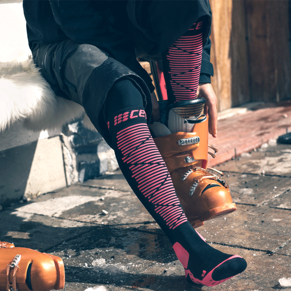 Ski Merino Tall Compression Socks, Women, Black/Pink, Lifestyle