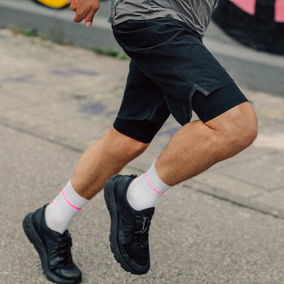 Neon Mid Cut Compression Socks, Women, White/Neon Pink, Lifestyle