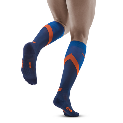Chevron Tall Compression Socks, Men, Peacoat/Blue, Back View Model