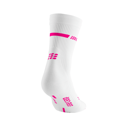 Neon Mid Cut Compression Socks, Women, White/Neon Pink, Back View