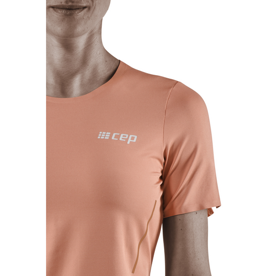 Camisa de manga corta Run, mujer, rosa, detalle de logo