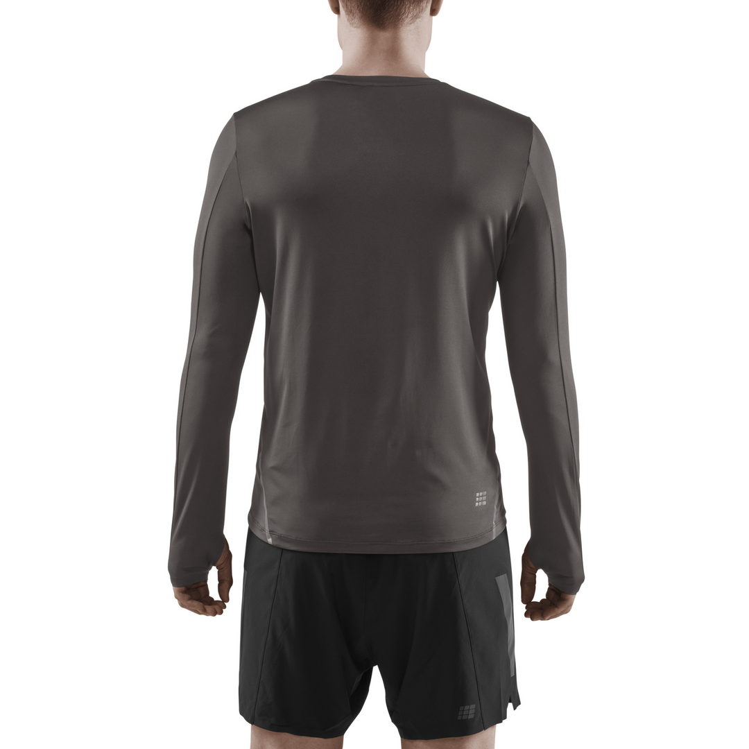 Camisa Chevron manga longa, masculina, oceano/cinza, modelo vista traseira