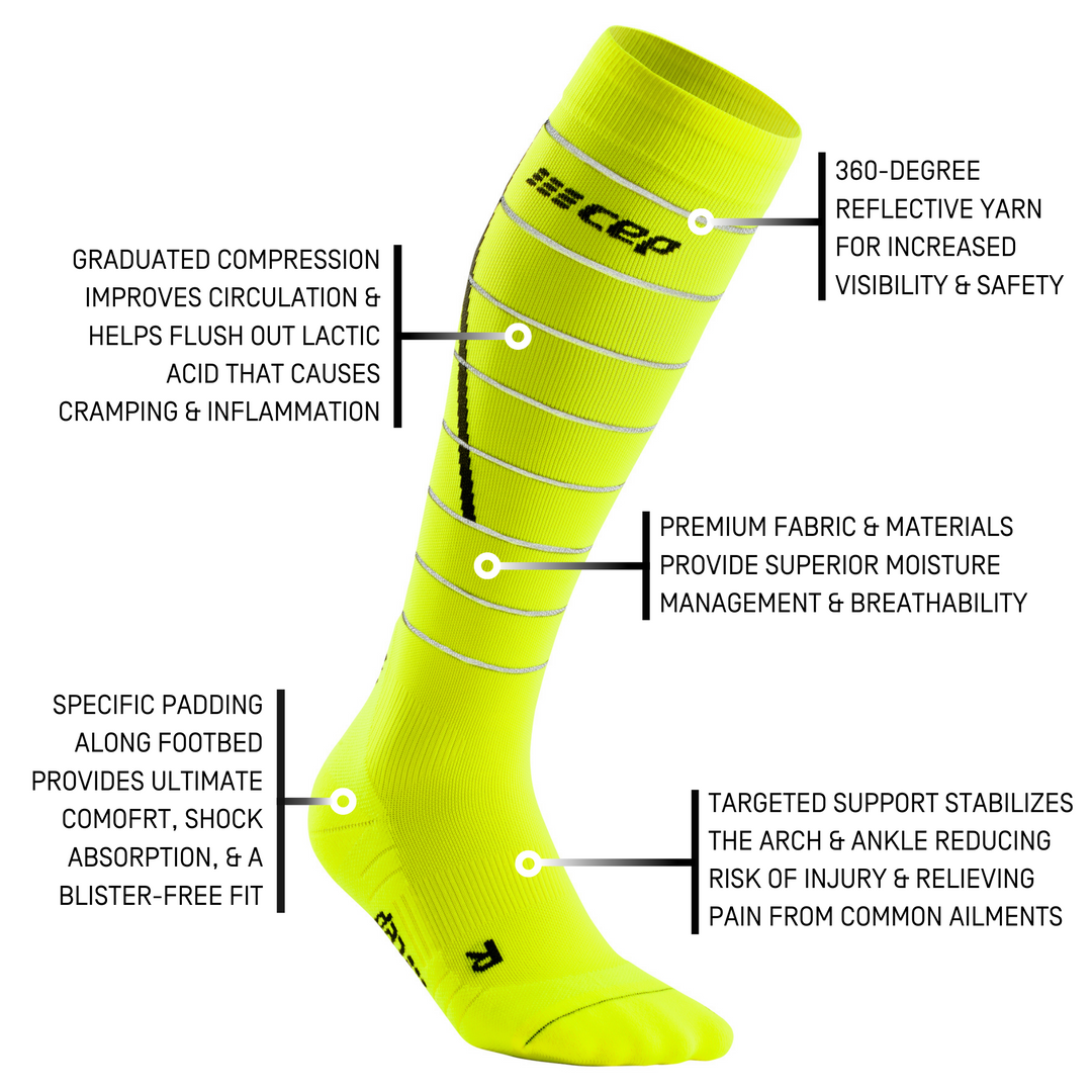 Reflective Tall Compression Socks, Women, Neon Yellow/Silver, Detail