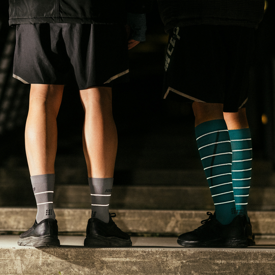 Reflective Mid Cut Compression Socks, Men, Black/Silver, Lifestyle