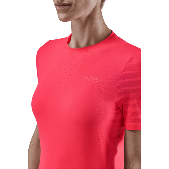 Camisa ultraleve de manga curta, feminina, rosa, detalhe frontal
