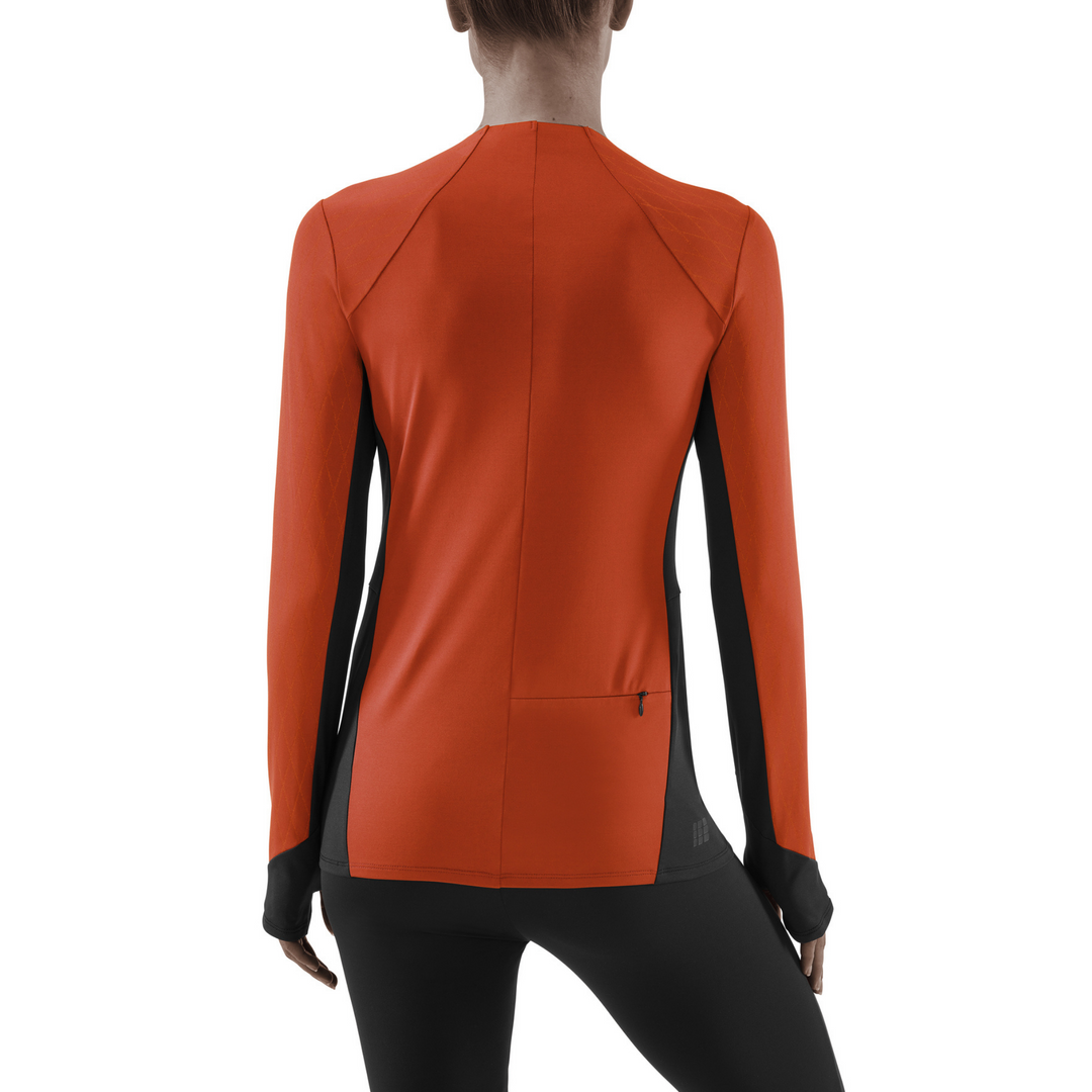Camisa Para El Frío, Mujer, Naranja Oscuro, Modelo Vista De Espaldas
