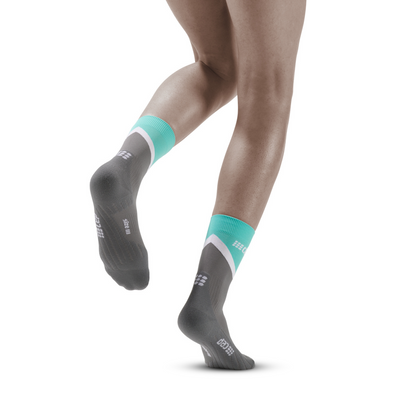 Chevron Mid Cut Compression Socks, Women, Ocean/Grey, Back View Model