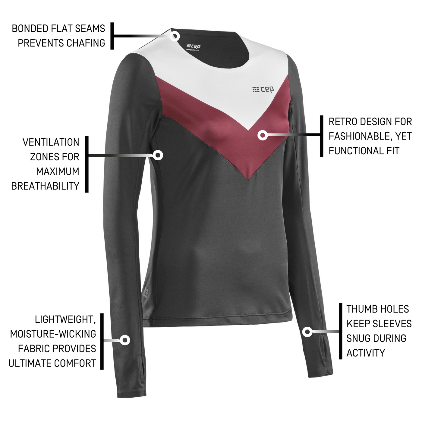 Chevron Long Sleeve Shirt, Women, Red/Black, Details
