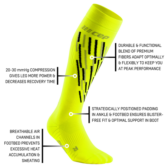 Ski Thermo Ψηλές Κάλτσες Συμπίεσης, Γυναικείες, Κίτρινη Λάμψη - Λεπτομέρεια