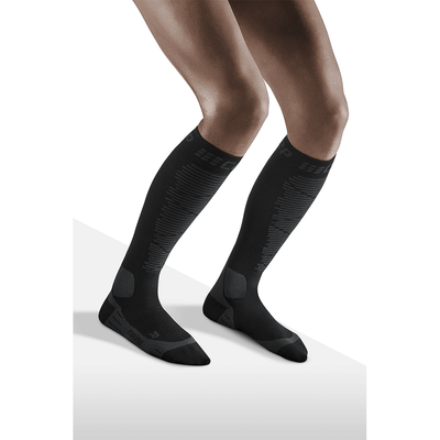 Ski Merino Tall Compression Socks, Women, Black Anthracite, Front View Model