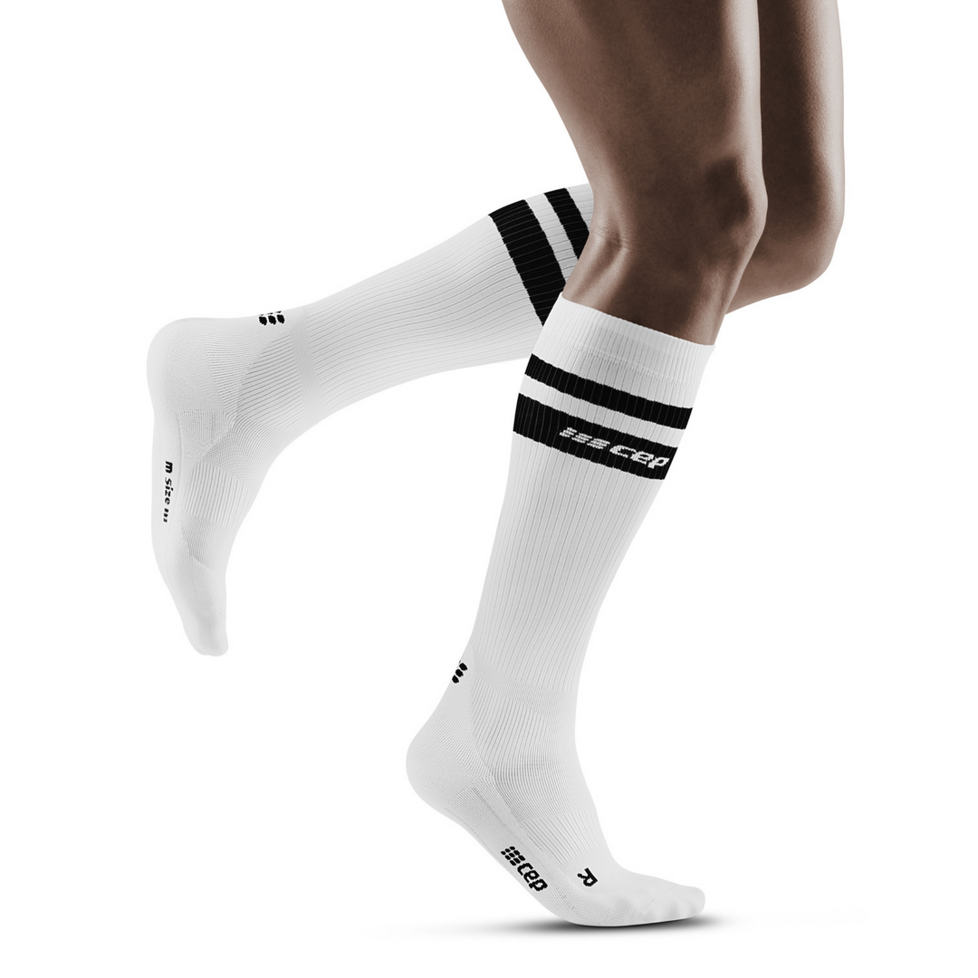 80's ψηλές κάλτσες συμπίεσης, ανδρικές, λευκές/μαύρες ρίγες