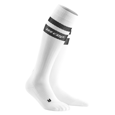 80's Tall Compression Socks, Men, White/Black Stripe, Front View