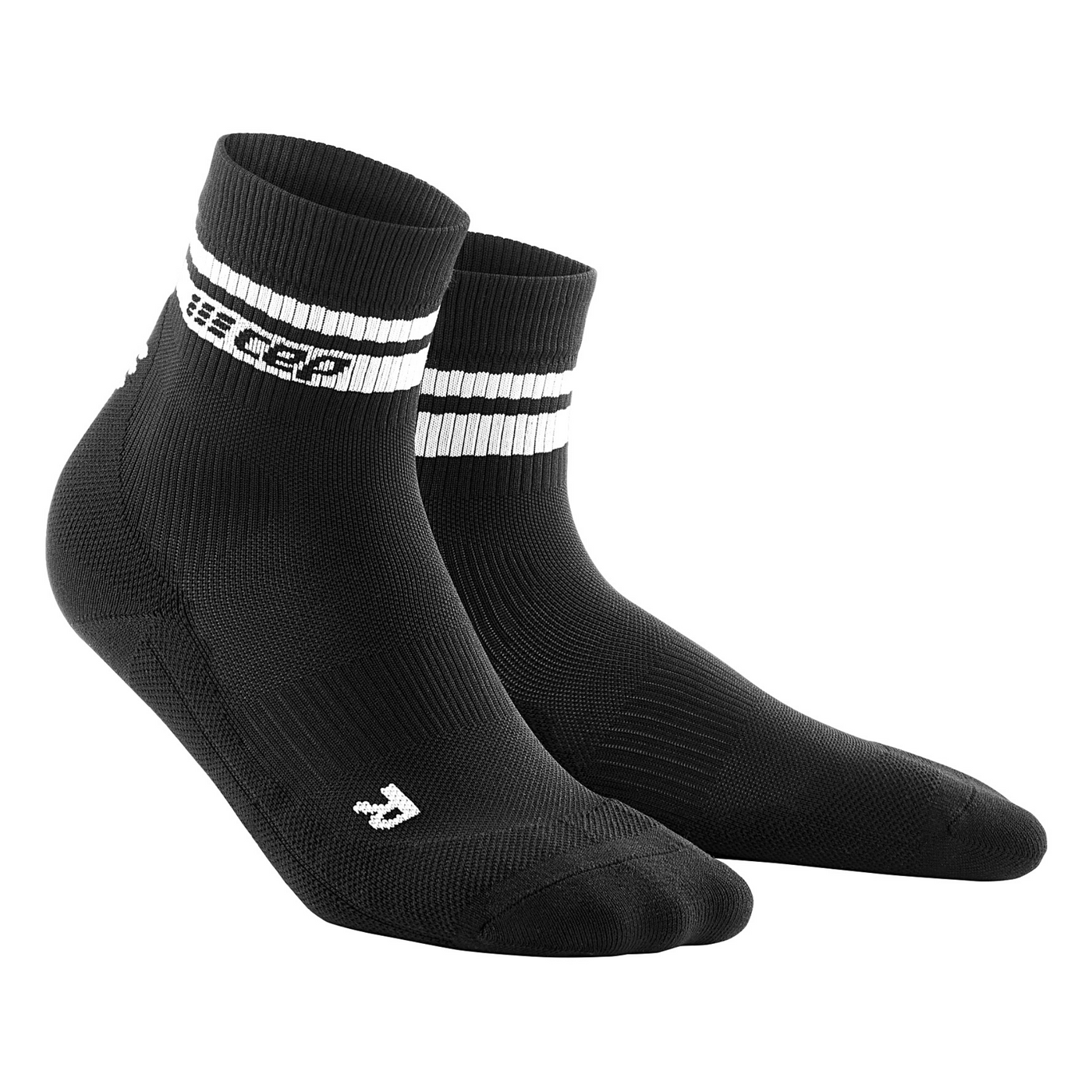 80's Mid Cut Compression Socks, Men, Black/White Stripe, Front View