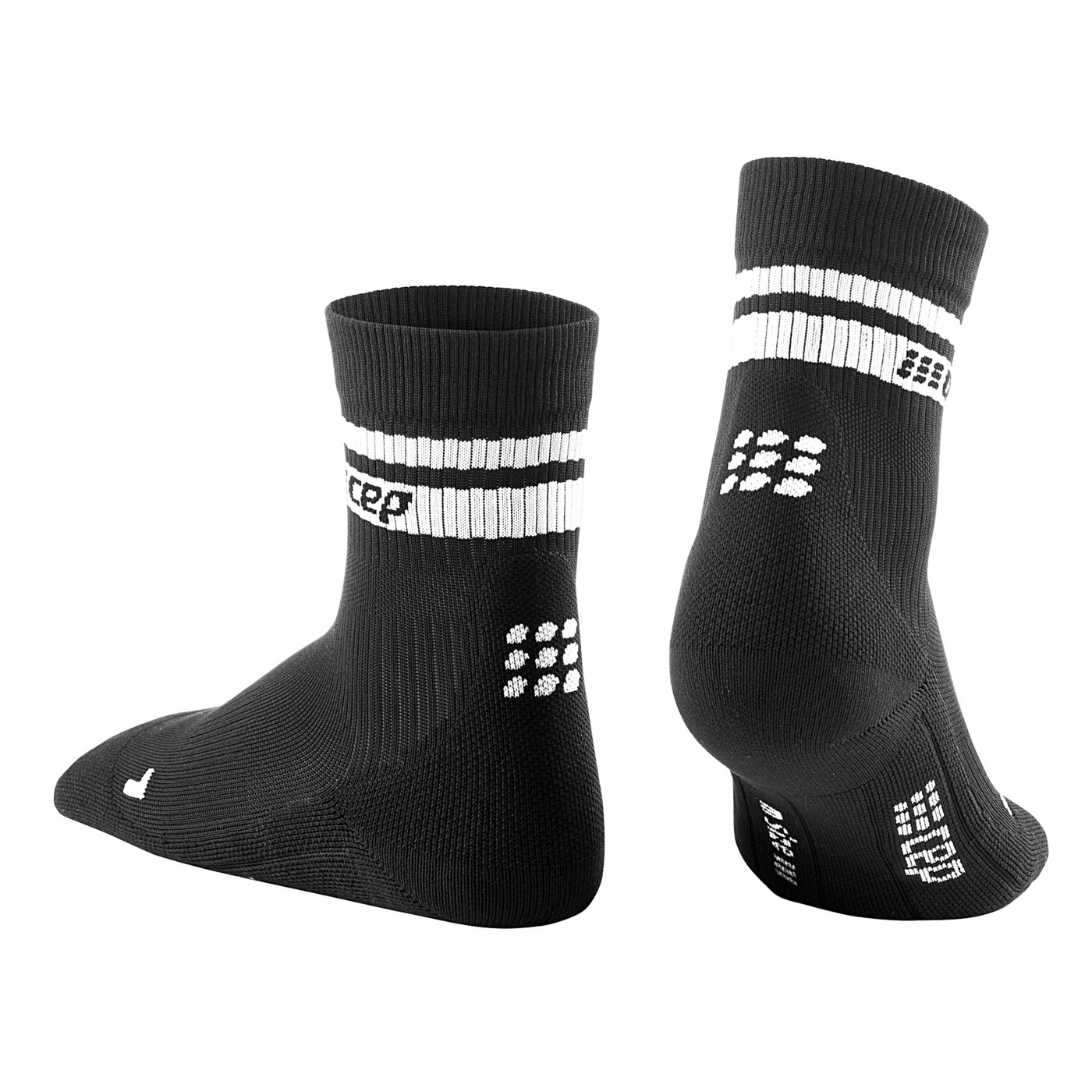 80's Mid Cut Compression Socks, Men, Black/White Stripe, Back View