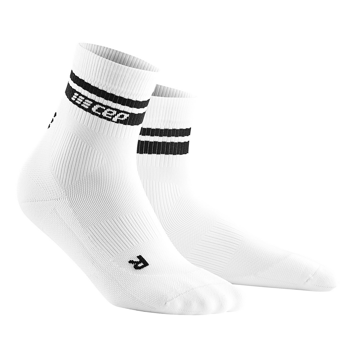 80's Mid Cut Compression Socks, Women, White/Black Stripe, Front View