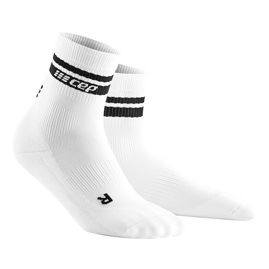 80's Mid Cut κάλτσες συμπίεσης, ανδρικές, λευκές/μαύρες ρίγες, μπροστινή όψη