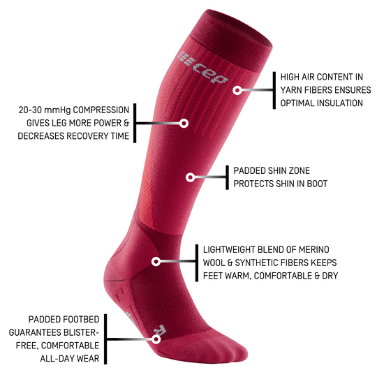 Κάλτσες Τουρισμού Σκι, Γυναίκες, Κόκκινο, Λεπτομέρεια