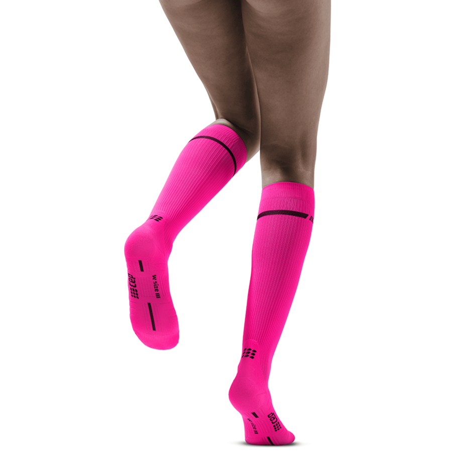 Νέον ψηλές κάλτσες συμπίεσης, γυναικείες, νέον ροζ, μοντέλο πίσω όψης