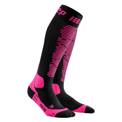 Ski Merino Tall Compression Socks, Women, Black/Pink, Side View