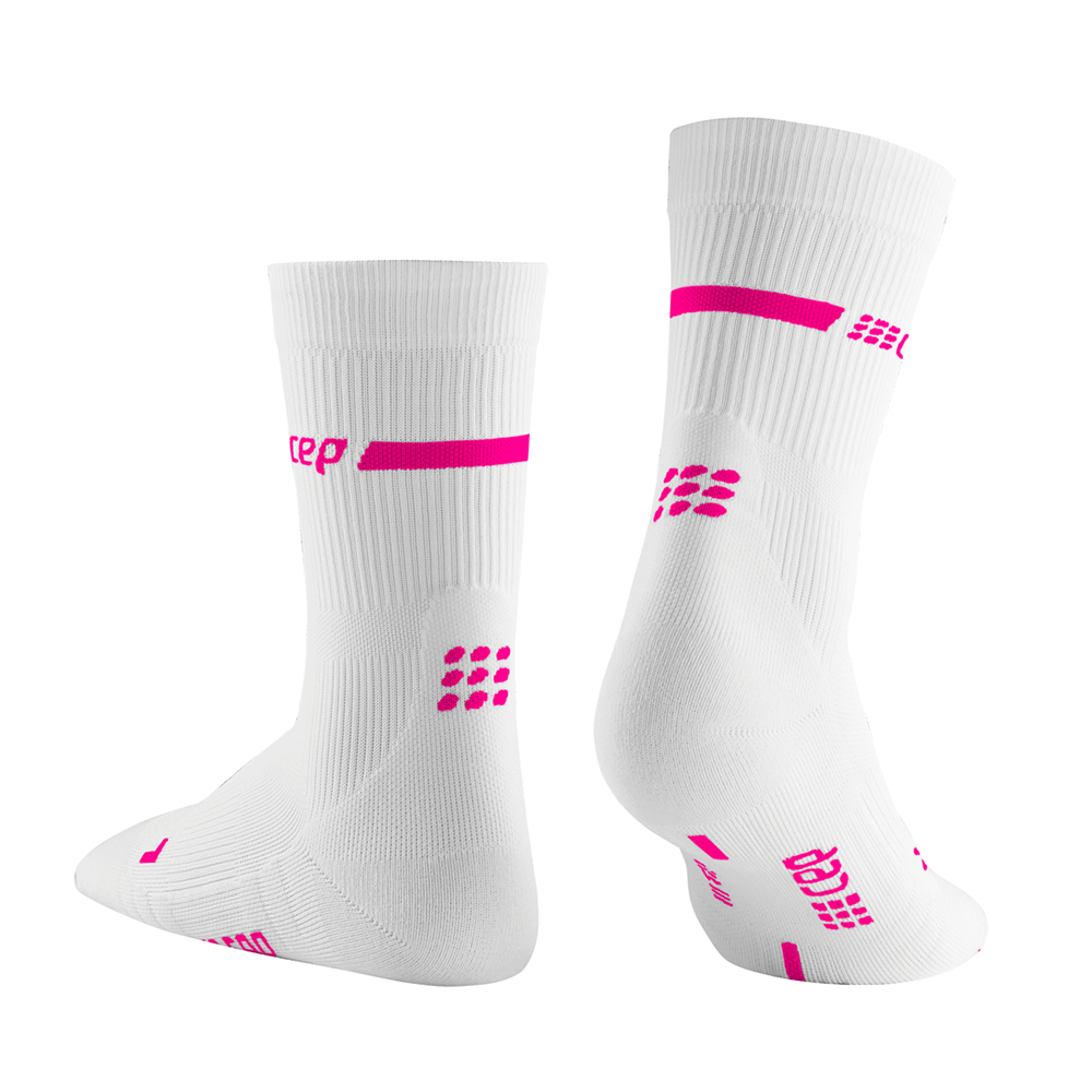 Neon Mid Cut Compression Socks, Women, White/Neon Pink, Back Alternate View
