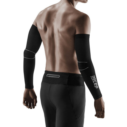 Compression Arm Sleeves, Black/Grey, Back View Model