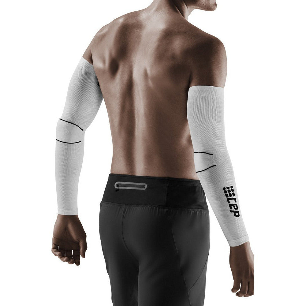 Mangas de braço de compressão, branco/preto, modelo com vista traseira