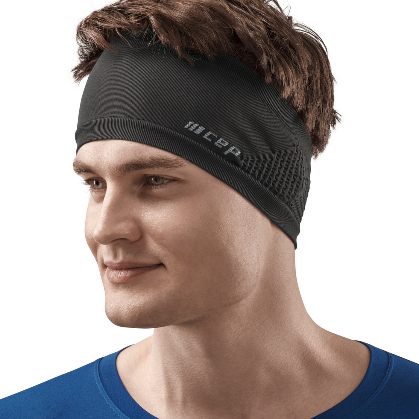 Cold Weather Headband, Black, Front View Male Model
