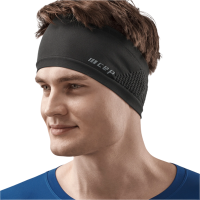 Cold Weather Headband, Black, Front View Male Model