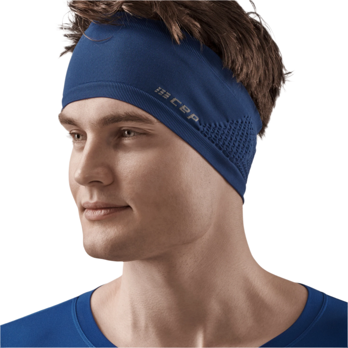 Cold Weather Headband, Blue, Front View Male Model