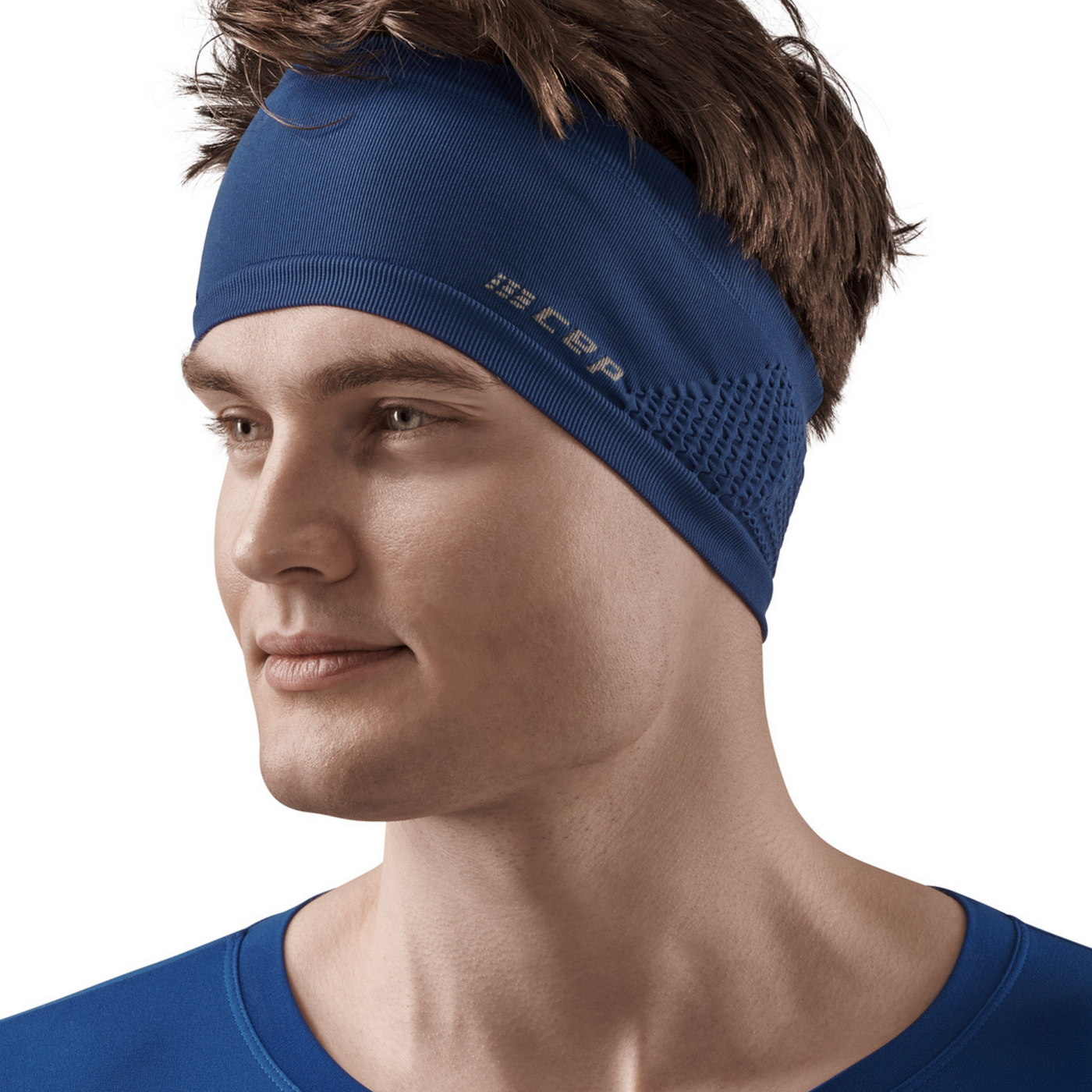 Cold Weather Headband, Blue, Front View Male Model