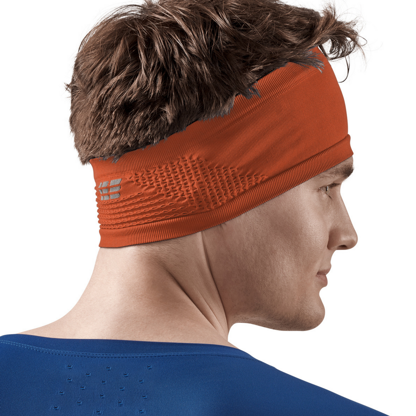 Cold Weather Headband, Dark Orange, Back View Male Model