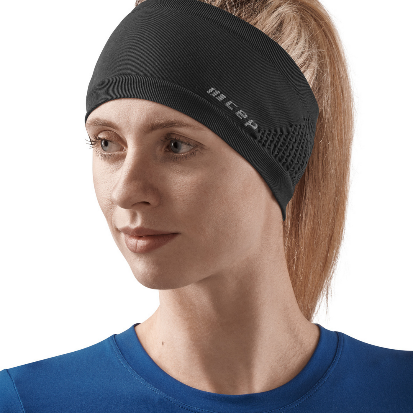 Cold Weather Headband, Black, Front View Female Model
